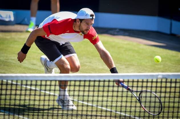 - ROSMALEN, NETHERLANDS: Austrian Jurgen Melzer pictured in action during a second round game between Belgian David Goffin and Austrian Jurgen Melzer during the Topshelf Open WTA Tennis Damen tennis tournament in Rosmalen, the Netherlands, Thursday 11 June 2015. LUCxCLAESSEN  x04640727x