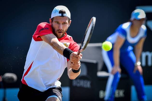 - ROSMALEN, NETHERLANDS: Austrian Jurgen Melzer pictured in action during a second round game between Belgian David Goffin and Austrian Jurgen Melzer during the Topshelf Open WTA Tennis Damen tennis tournament in Rosmalen, the Netherlands, Thursday 11 June 2015. LUCxCLAESSEN  x04640731x
