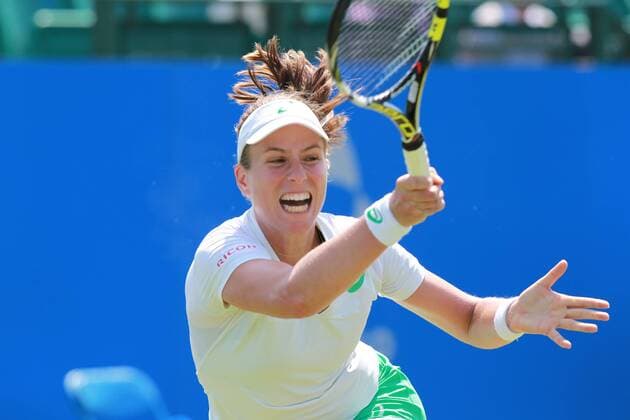 11.06.2015. Nottingham, England. Aegon Open Tennis. Johanna Konta (GBR) putting all her effort into a forehand drive in her match against Monica Puig (Puerto Rico) xDavidxKissmanx  ActionPlus11629873