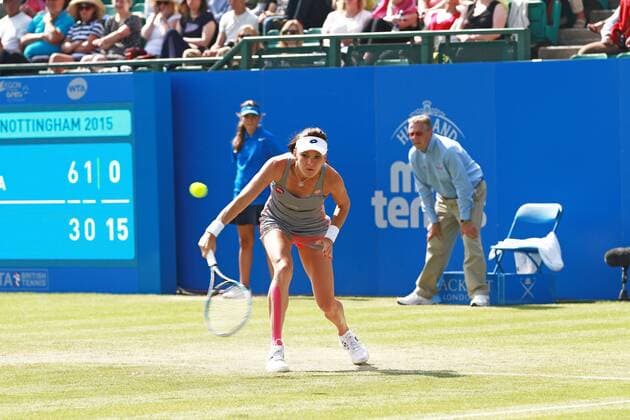 11.06.2015. Nottingham, England. Aegon Open Tennis. Backhand from Agnieszka Radwanska (POL) on course for victory over Christina McHale (USA) xDavidxKissmanx  ActionPlus11629877