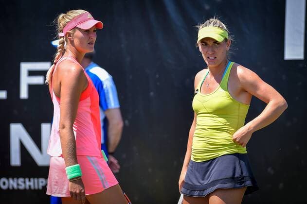 - ROSMALEN, NETHERLANDS: Hungarian Timea Babos and French Kristina Mladenovic pictured during a second round game between between Timea Babos - Kristina Mladenovic and Ysaline Bonaventure - Demi Schuurs during the Topshelf Open WTA Tennis Damen tennis tournament in Rosmalen, the Netherlands, Tuesday 09 June 2015. LUCxCLAESSEN  x04640883x