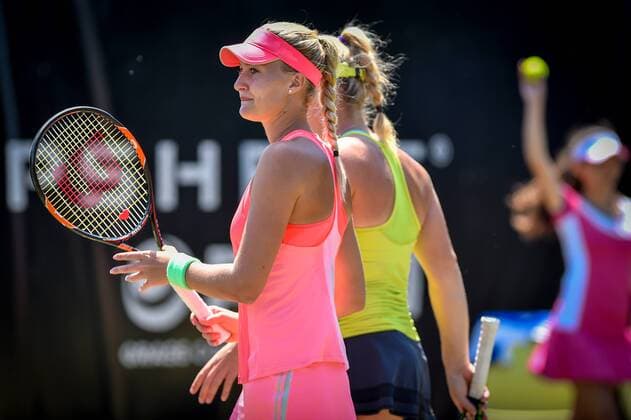 - ROSMALEN, NETHERLANDS: French Kristina Mladenovic pictured during a second round game between between Timea Babos - Kristina Mladenovic and Ysaline Bonaventure - Demi Schuurs during the Topshelf Open WTA Tennis Damen tennis tournament in Rosmalen, the Netherlands, Tuesday 09 June 2015. LUCxCLAESSEN  x04640878x