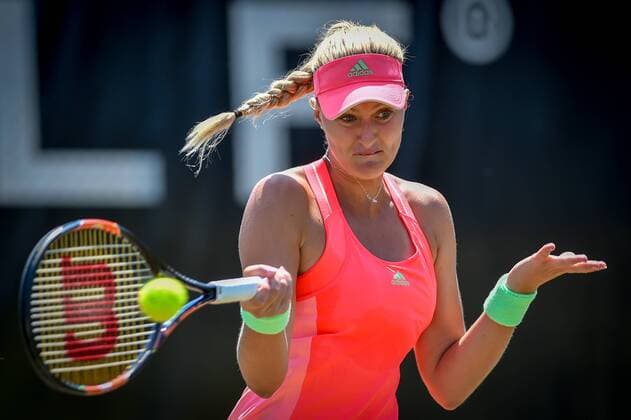 - ROSMALEN, NETHERLANDS: French Kristina Mladenovic pictured during a second round game between between Timea Babos - Kristina Mladenovic and Ysaline Bonaventure - Demi Schuurs during the Topshelf Open WTA Tennis Damen tennis tournament in Rosmalen, the Netherlands, Tuesday 09 June 2015. LUCxCLAESSEN  x04640880x
