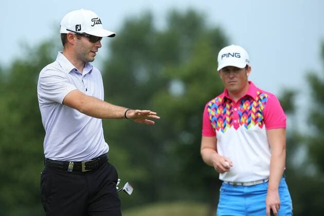 GOLF - Lyoness Open 2015 ATZENBRUGG,AUSTRIA,11.JUN.15 - GOLF - PGA Golf Herren European Tour, Lyoness Open, Diamond Country Club. Image shows Thomas Levet (FRA) and Dave Coupland (ENG). GEPAxpictures xDanielxGoetzhaber