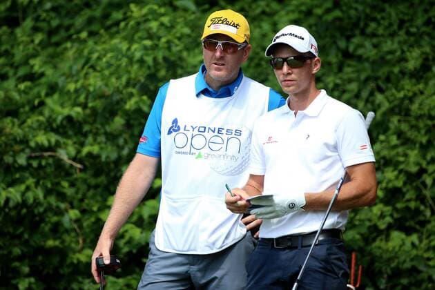 GOLF - Lyoness Open 2015 ATZENBRUGG,AUSTRIA,11.JUN.15 - GOLF - PGA Golf Herren European Tour, Lyoness Open, Diamond Country Club. Image shows Markus Habeler (AUT) and caddy. GEPAxpictures xDanielxGoetzhaber