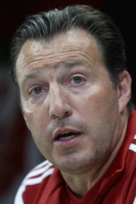 Aktuell Fußball, PK Nationalmannschaft Belgien in Cardiff - CARDIFF, UNITED KINGDOM: Belgium s head coach Marc Wilmots pictured during a press conference PK Pressekonferenz of Belgian national soccer team Red Devils, Thursday 11 June 2015, in Cardiff, Wales, United Kingdom. The Red Devils play against the Welsh national soccer team in a Euro 2016 qualification game on Friday. DIRKxWAEM  x04640911x