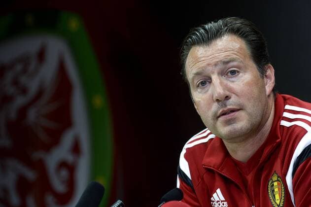 Aktuell Fußball, PK Nationalmannschaft Belgien in Cardiff - CARDIFF, UNITED KINGDOM: Belgium s head coach Marc Wilmots pictured during a press conference PK Pressekonferenz of Belgian national soccer team Red Devils, Thursday 11 June 2015, in Cardiff, Wales, United Kingdom. The Red Devils play against the Welsh national soccer team in a Euro 2016 qualification game on Friday. DIRKxWAEM  x04640904x
