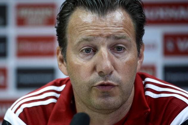 Aktuell Fußball, PK Nationalmannschaft Belgien in Cardiff - CARDIFF, UNITED KINGDOM: Belgium s head coach Marc Wilmots pictured during a press conference PK Pressekonferenz of Belgian national soccer team Red Devils, Thursday 11 June 2015, in Cardiff, Wales, United Kingdom. The Red Devils play against the Welsh national soccer team in a Euro 2016 qualification game on Friday. DIRKxWAEM  x04640907x