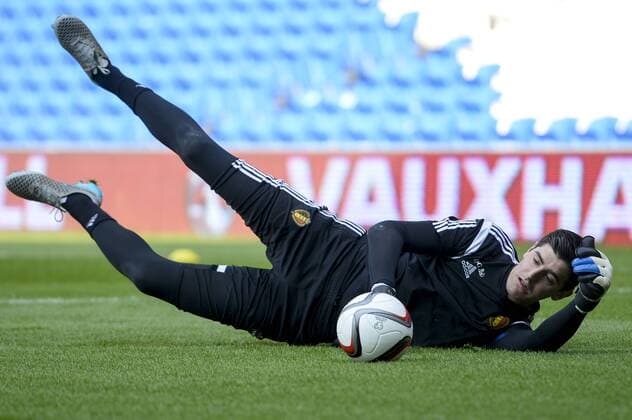 - CARDIFF, UNITED KINGDOM: Belgium s goalkeeper Thibaut Courtois pictured during a training session of Belgian national soccer team Red Devils, Thursday 11 June 2015, in Cardiff, Wales, United Kingdom. The Red Devils play against the Welsh national soccer team in a Euro 2016 qualification game on Friday. DIRKxWAEM  x04640967x