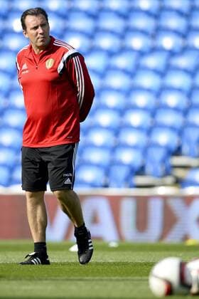 - CARDIFF, UNITED KINGDOM: Belgium s head coach Marc Wilmots pictured during a training session of Belgian national soccer team Red Devils, Thursday 11 June 2015, in Cardiff, Wales, United Kingdom. The Red Devils play against the Welsh national soccer team in a Euro 2016 qualification game on Friday. DIRKxWAEM  x04640975x
