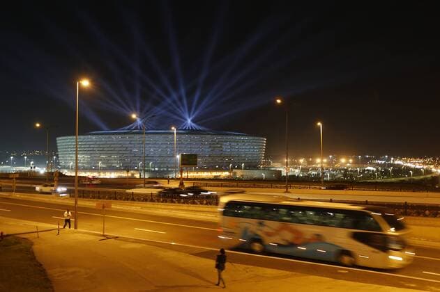 BAKU, AZERBAIJAN. JUNE 11, 2015. A view of the Olympic Stadium, a venue for the Baku 2015 European Games, at night. Mikhail Japaridze TASS  TS005A1C