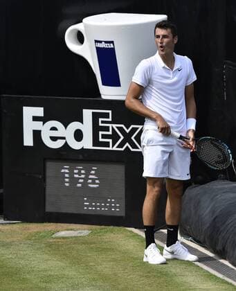 Bernard Tomic (AUS) Aktion Jubel jubelt Freude Emotion nach gewonnenem Punkt Viertelfinale 12.06.2015 Tennis Mercedes-Cup Stuttgart Weißenhof TC Weissenhof Mercedescup Mercedes Cup 06.06..-14.06.2015 Mercedes-Cup Stuttgart Weißenhof 2015