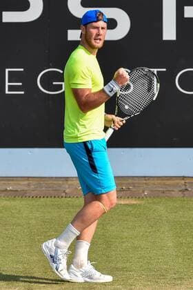 - ROSMALEN, NETHERLANDS: Ukrainian Illya Marchenko celebrate during a tennis game between Belgian David Goffin and Ukrainian Illya Marchenko in the third round of the men s tournament at the Topshelf Open WTA Tennis Damen tennis tournament in Rosmalen, the Netherlands, Friday 12 June 2015. LUCxCLAESSEN  x04641679x