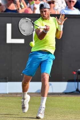 - ROSMALEN, NETHERLANDS: Ukrainian Illya Marchenko pictured in action during a tennis game between Belgian David Goffin and Ukrainian Illya Marchenko in the third round of the men s tournament at the Topshelf Open WTA Tennis Damen tennis tournament in Rosmalen, the Netherlands, Friday 12 June 2015. LUCxCLAESSEN  x04641672x
