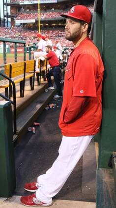 June 12, 2015 - St Louis, MO, USA - St. Louis Cardinals starting pitcher Lance Lynn was placed on the 15-day disabled list with a strained right forearm before a game against the Kansas City Royals on Friday, June 12, 2015, at Busch Stadium in St. Louis. Kansas City at St. Louis - ZUMAm67_