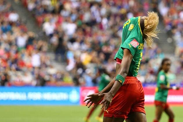 June 12, 2015: Gaelle ENGANAMOUIT of Cameroon reacts after missing a goal during a Group C match at the FIFA Women s World Cup Canada 2015 between Cameroon and Japan at BC Place Stadium on 12 June 2015 in Vancouver, Canada. Japan won 2-1. Sydney Low Cal Media. Soccer 2015: FIFA Women s World Cup JUNE 12 - ZUMAc04_