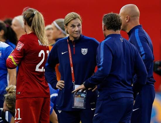 (150613) -- WINNIPEG, June 12, 2015 -- Jill Ellis, head coach of the United States, reacts during a Group D match against Sweden at Winnipeg Stadium in Winnipeg, Canada on June 12, 2015. The match ended 0-0. ) (SP)CANADA-WINNIPEG-FIFA-WOMEN S WORLD CUP-USA VS SWE WangxLili 