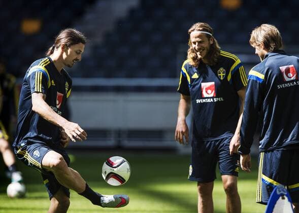 Aktuell Fußball, Training Nationalteam Schweden in Stockholm June 13, 2015 - Stockholm, SVERIGE - 150613 Zlatan Ibrahimovic, Jonas Olsson - Ola Toivonen - den 13 juni 2015 i Stockholm..Foto: JoelxMarklund BILDBYRAN kod JM 87027 News - June 13, 2015  - ZUMAb138