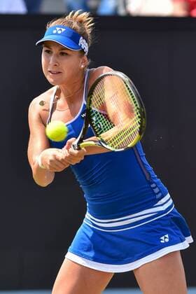 - ROSMALEN, NETHERLANDS: Swiss Belinda Bencic pictured in action during a semi final game between between Swiss Belinda Bencic and Serbian Jelena Jankovic during the Topshelf Open WTA Tennis Damen tennis tournament in Rosmalen, the Netherlands, Saturday 13 June 2015. LUCxCLAESSEN  x04641966x