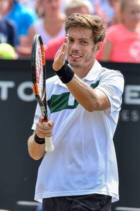 - ROSMALEN, NETHERLANDS: French Nicolas Mahut celebrates after winning a tennis game between Dutch Robin Haase and French Nicolas Mahut in the semifinals of the men s tournament at the Topshelf Open WTA Tennis Damen tennis tournament in Rosmalen, the Netherlands, Saturday 13 June 2015. LUCxCLAESSEN  x04642061x