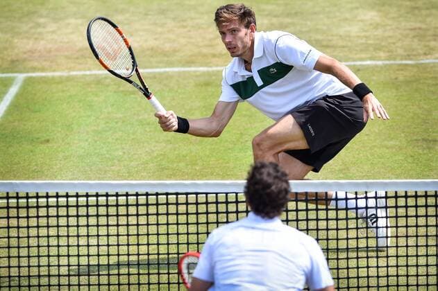 - ROSMALEN, NETHERLANDS: French Nicolas Mahut pictured in action during a tennis game between Dutch Robin Haase and French Nicolas Mahut in the semifinals of the men s tournament at the Topshelf Open WTA Tennis Damen tennis tournament in Rosmalen, the Netherlands, Saturday 13 June 2015. LUCxCLAESSEN  x04642127x