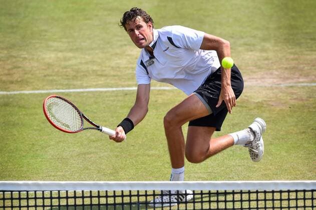 - ROSMALEN, NETHERLANDS: Dutch Robin Haase pictured in action during a tennis game between Dutch Robin Haase and French Nicolas Mahut in the semifinals of the men s tournament at the Topshelf Open WTA Tennis Damen tennis tournament in Rosmalen, the Netherlands, Saturday 13 June 2015. LUCxCLAESSEN  x04642125x