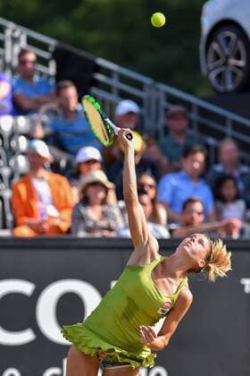 - ROSMALEN, NETHERLANDS: Italian Camila Giorgi pictured in action during a tennis game between Italian Camila Giorgi and Dutch Kiki Bertens in the semifinals of the women s tournament at the Topshelf Open WTA Tennis Damen tennis tournament in Rosmalen, the Netherlands, Saturday 13 June 2015. LUCxCLAESSEN  x04642138x