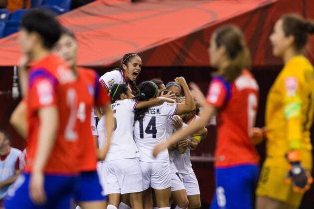 June 13, 2015 : Costa Rica forward Melissa Herrera 7 celebrates a goal with teammates during the 2015 FIFA Women s World Cup Group E match between Korea and Costa Rica at the Olympic Stadium in Montreal, Quebec, Canada. SOCCER: JUN 13 FIFA Women s World Cup - Group E - Korea v Costa Rica Icon15061309 EDITORIAL USE ONLY