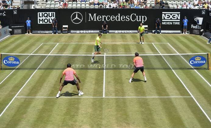 Alexander Peya (AUT) und Bruno Soares (BRA) oben gegen Rohan Bopanna (IND) und Florin Mergea (ROU) unten Finale Doppel 14.06.2015 Tennis Mercedes-Cup Stuttgart Weißenhof TC Weissenhof Mercedescup Mercedes Cup 06.06..-14.06.2015 Mercedes-Cup Stuttgart Weißenhof 2015