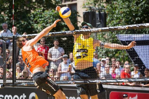 14.06.2015, xfrx, Beachvolleyball, smart beach cup Jena, v.l. ,Clemens Wickler (VCO Berlin TV Bad Toelz),Manuel Lohmann (TGM Mainz-Gonsenheim)