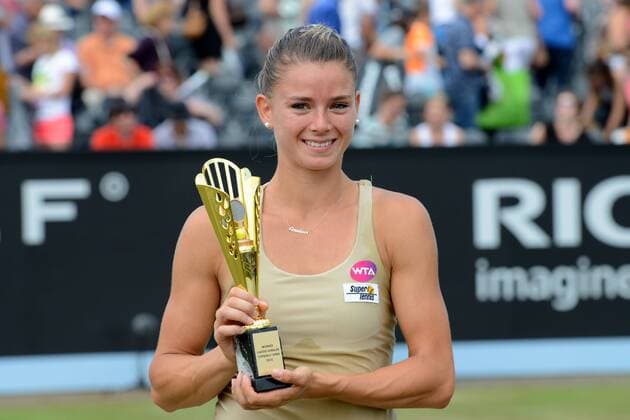June 14, 2015 - Rosmalen, Holland - CAMILA GIORGI of Italy poses with her trophy after winning the Topshelf Open tennis tournament in Rosmalen Holland on Sunday 14 June 2015 Tennis 2015 - Topshelf Open - Day 10 - ZUMAl132