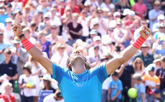 Stuttgart , Tennis Weissenhof Mercedes Cup 2015 Finale, Schlussjubel Rafael Nadal (ESP) feiert seinen Sieg