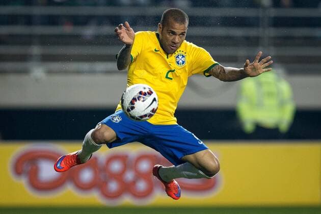 Brazil vs. Peru TEMUCO, AR - 06 14 2015: BRAZIL PERU X - Dani Alves of Brazil during the match between Brazil vs Peru, valid for the first round of the first phase of Group C of the Copa America 2015 held at the Estadio Municipal Germ?n Becker. (Photo: Marcelo Machado de Melo FotoArena)  MarceloxMachadoxdexMelo