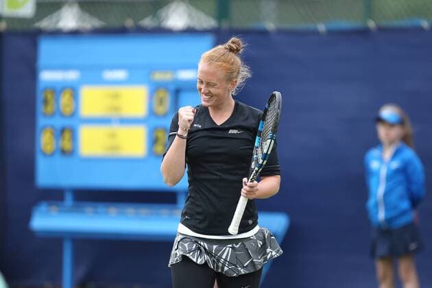 14.06.2015. Nottingham, England. Aegon Open Tennis. Fist pump from Anna Rae as she and her partner Jocelyn Rae (GBR) progress to the doubles final xDavidxKissmanx  ActionPlus11631585