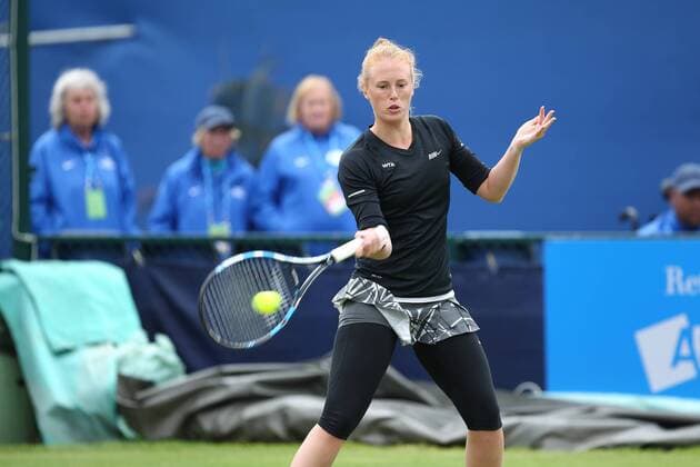 14.06.2015. Nottingham, England. Aegon Open Tennis. Forehand from Anna Smith as she progresses to the final with partner Jocelyn Rae (GBR) xDavidxKissmanx  ActionPlus11631587