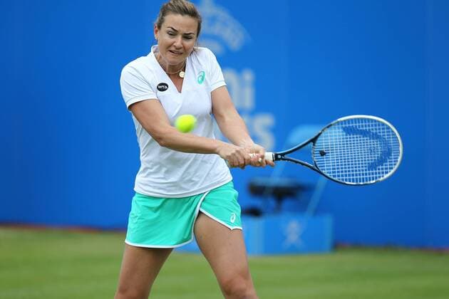 14.06.2015. Nottingham, England. Aegon Open Tennis. Backhand from Abigail Spears of USA in the doubles final against Jocelyn Rae (GBR) and her partner Anna Smith xDavidxKissmanx  ActionPlus11631593