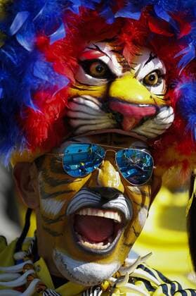 (150615) -- RANCAGUA, June 14, 2015 -- A fan of Colombia is seen ahead of a Group C match between Colombia and Venezuela at Copa America 2015 in Rancagua, Chile, June 14, 2015. Colombia lost the match 0-1.) (SP)CHILE-RANCAGUA-COPA AMERICA 2015-GROUP C-COLOMBIA VS VENEZUELA COLPRENSA 