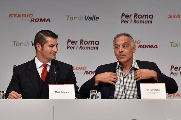 Aktuell Fußball, Italien, Serie A, Präsentation des Modells für das neue Stadion des AS Rom Mark Pannes, CEO di Stadio della Roma, James Pallotta AS Roma President Roma 15-06-2015 Präsentation des Modells für das neue Stadion des AS Rom. Presentation of the final design of the new AS Roma new stadium andreaxstaccioli
