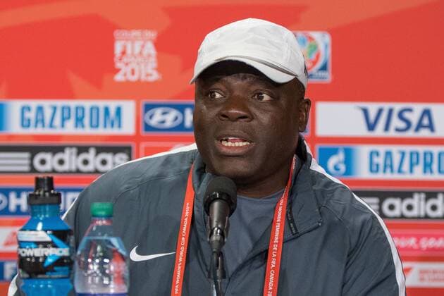 June 15, 2015: Edwin OKON coach of the Nigerian team at a press conference PK Pressekonferenz prior to a Group D match at the FIFA Women s World Cup Canada 2015 between Nigeria and the USA at BC Place Stadium on June 2015 in Vancouver, Canada. Sydney Low Cal Media.June 15, 2015: at a press conference prior to a Group D match at the FIFA Women s World Cup Canada 2015 between Nigeria and the USA at BC Place Stadium on June 2015 in Vancouver, Canada. Sydney Low Cal Sport Media. Soccer 2015: FIFA Women s World Cup JUNE 15 - ZUMAc04_