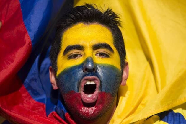 (150616) -- VALPARAISO, June, 2015 -- A fan of Ecuador reacts prior to the Group A match of the Copa America 2015 between Ecuador and Bolivia, to be held at Elias Figueroa Brander stadium, in Valparaiso, Chile, on June 15, 2015. ) (ce) (SP)CHILE-VALPARAISO-COPA AMERICA-ECUADOR VS BOLIVIA LuisxEcheverria 