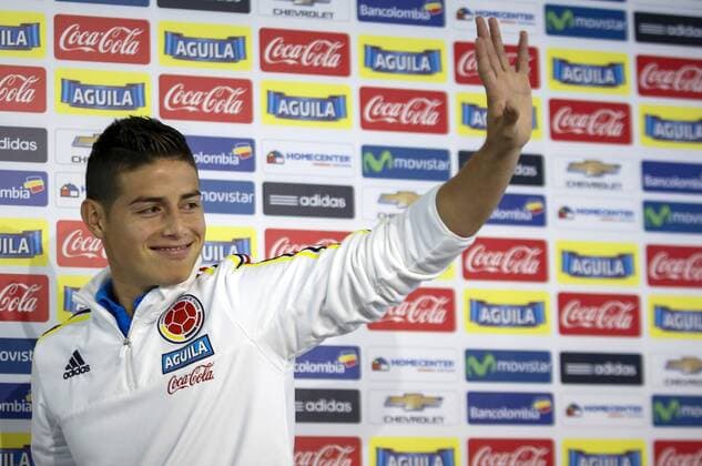 (150616) -- SANTIAGO, June, 2015 -- James Rodriguez of Colombia s national soccer team gestures after a press conference PK Pressekonferenz in Santiago, Chile, on June 15, 2015. Mauricio Alvarado ) (da) MANDATORY CREDIT NO SALES-NO ARCHIVE DITORIAL USE ONLY COLOMBIA OUT (SP)CHILE-SANTIAGO-COPA AMERICA-COLOMBIA COLPRENSA 