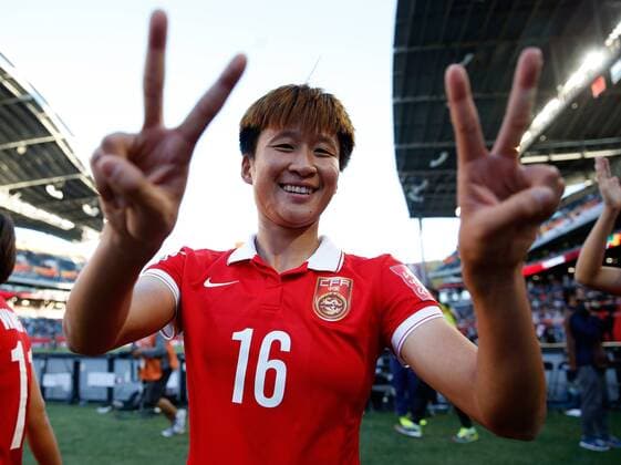 WINNIPEG, June 15, 2015 -- Lou Jiahui of China gestures after the Group A match between China and New Zealand at the Winnipeg Stadium in Winnipeg, Canada, on June 15, 2015. The match ended with a 2-2 draw. China advanced to the round of 16. ) (SP)CANADA-WINNIPEG-FIFA WOMEN S WORLD CUP-CHN VS NZL WangxLili 