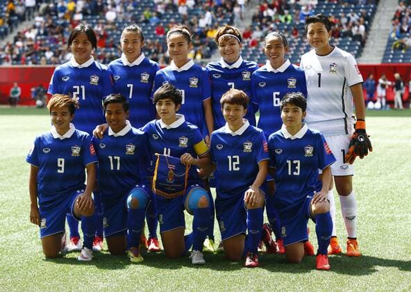 WINNIPEG, June 15, 2015 -- Players of Thailand line up for photograph before the Group B match against Germany at the 2015 FIFA Women s World Cup in Winnipeg, Canada, June 15, 2015. Thailand lost 0-4. ) (SP)CANADA-WINNIPEG-FIFA WOMEN S WORLD CUP-GROUP B-GER VS THA DingxXu 