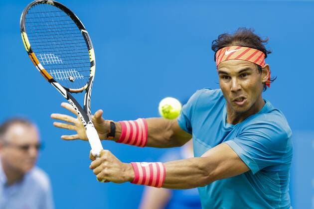 16.06.2015. London, England. Queens Aegon Championship Tennis. Rafa Nadal (ESP) versus Alexandr Dolgopolov (UKR), 1st round match. Rafa Nadal in action xCraigxMercerx  ActionPlus11632034