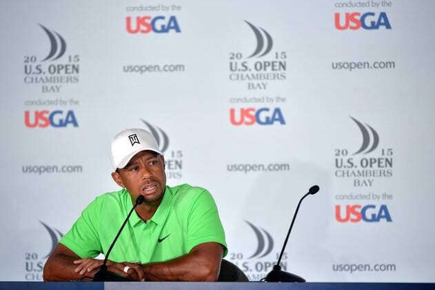 Aktuell Golf, US Open, PK Tiger Woods Tiger Woods speaks to the media prior to the start of the 115th U.S. Open Championship at Chambers Bay on June 16, 2015 in University Place, Washington.  SEA20150616301 KEVINxDIETSCH