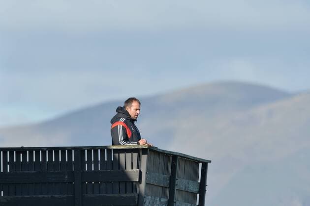Germany Training Session --- Football --- U-20 World Cup --- 06 06 2015 Christchurch, New Zealand - June 6, 2015 - German Sporting Director Hansi Flick watching the players from a lookout with the Port Hills in the background during a Germany training session at Linfield Park on June 6, 2015 in Christchurch, New Zealand, Feature, landscape, Highlight.