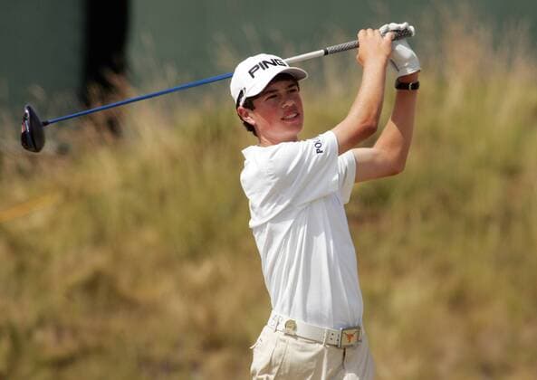 15-year-old Cole Hammer, from Houston watches his drives from the 6th tee box during a practice round prior to the start of the 115th U.S. Open Championship at Chambers Bay on June 16, 2015 in University Place, Washington.  SEA20150616121 JIMxBRYANT