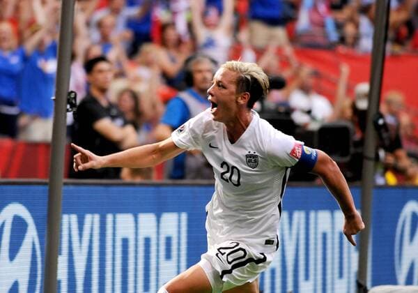 June 16, 2015: Abby Wambach (20) celebrates her late first half goal against Nigeria at BC Place in Vancouver, British Columbia. SOCCER: JUN 16 FIFA Women s World Cup - Group D - Nigeria v USA Icon150612007 EDITORIAL USE ONLY
