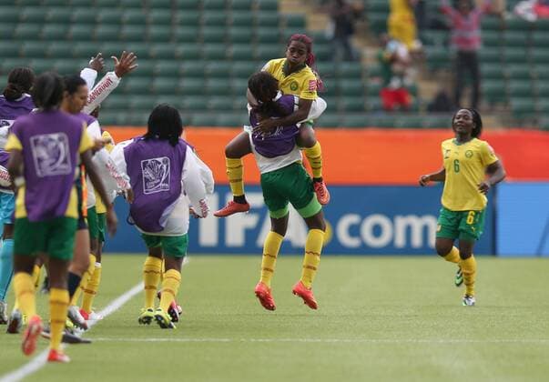 EDMONTON, June 16, 2015 -- Madeleine Ngono Mani (above) of Cameroon celebrates for score during the group C match against Switzerland at the 2015 FIFA Women s World Cup in Edmonton, Canada, June 16, 2015. Cameroon won 2-1 and was qualified for the round of 16. ) (SP)CANADA-EDMONTON-FIFA WOMEN S WORLD CUP-GROUP A-SWITZERLAND VS CAMEROON QinxLang 