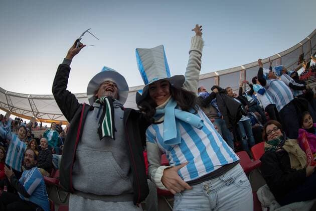 LA SERENA, June 16, 2015 -- Fans from Argentina react prior to the Group B match of the Copa America Chile 2015 between Argentina and Uruguay, at La Portada stadium, in La Serena, Chile, on June 16, 2015. ) (ce) (SP)CHILE-LA SERENA-COPA AMERICA-ARGENTINA VS URUGUAY PedroxMera 